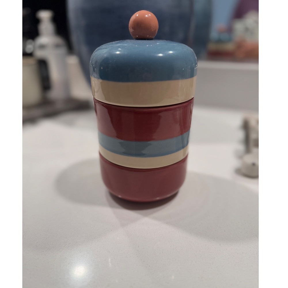 Opalhouse Jungalow Tiered Canister Ceramic Striped Stackable Storage Blue Pink